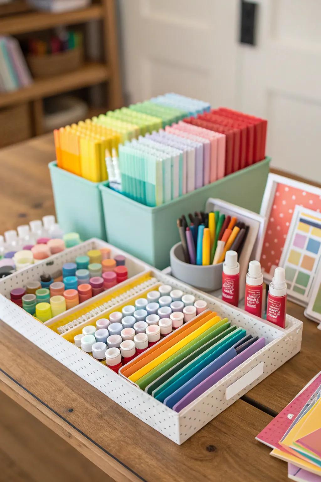 Color-coding supplies can improve organization and add color to your space.