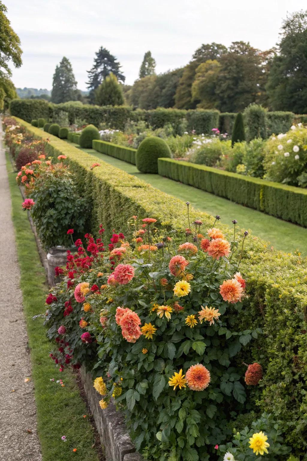 Seasonal flowers introducing dynamic beauty to hedges.