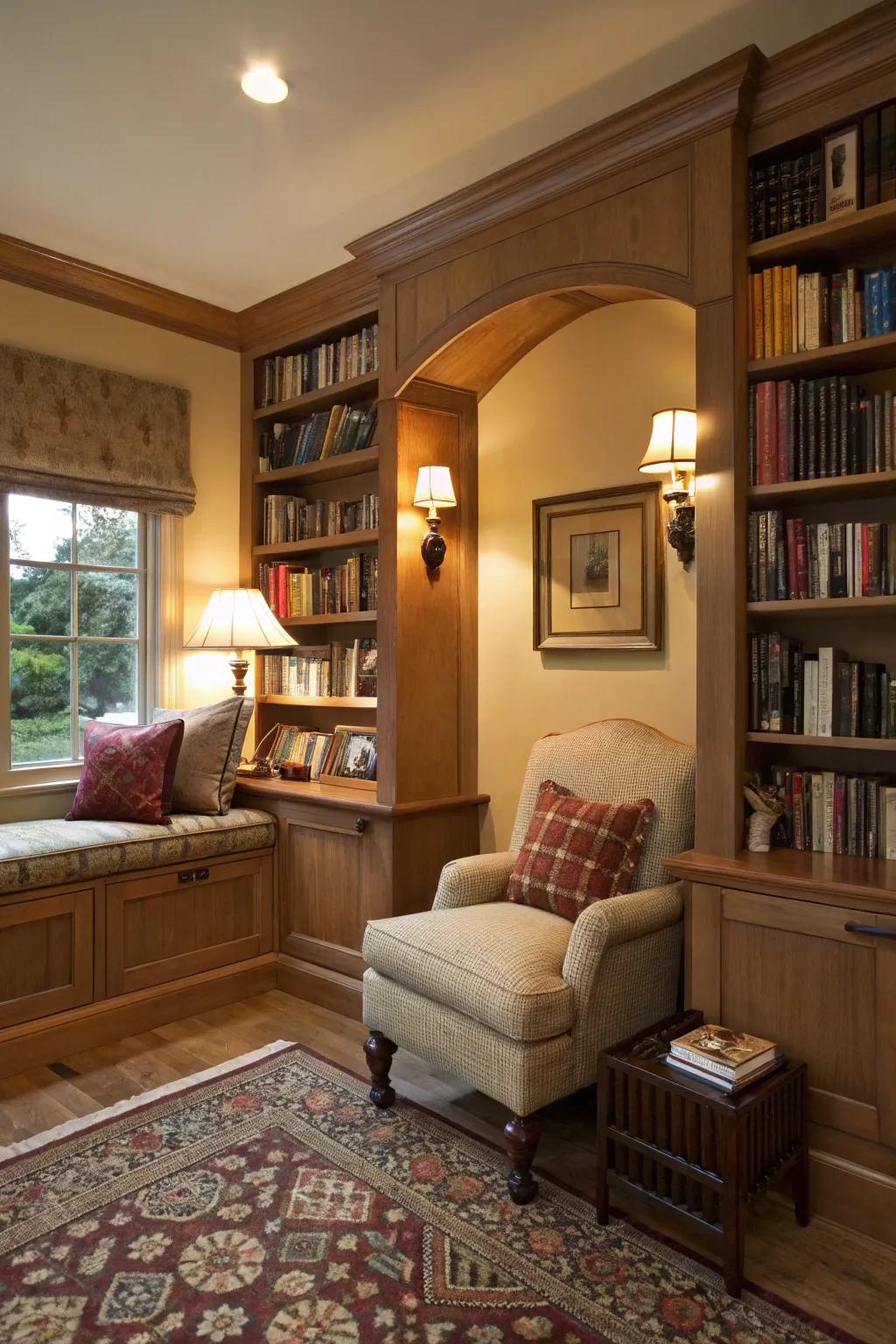A snug and secluded reading area is what a cozy reading space delivers.