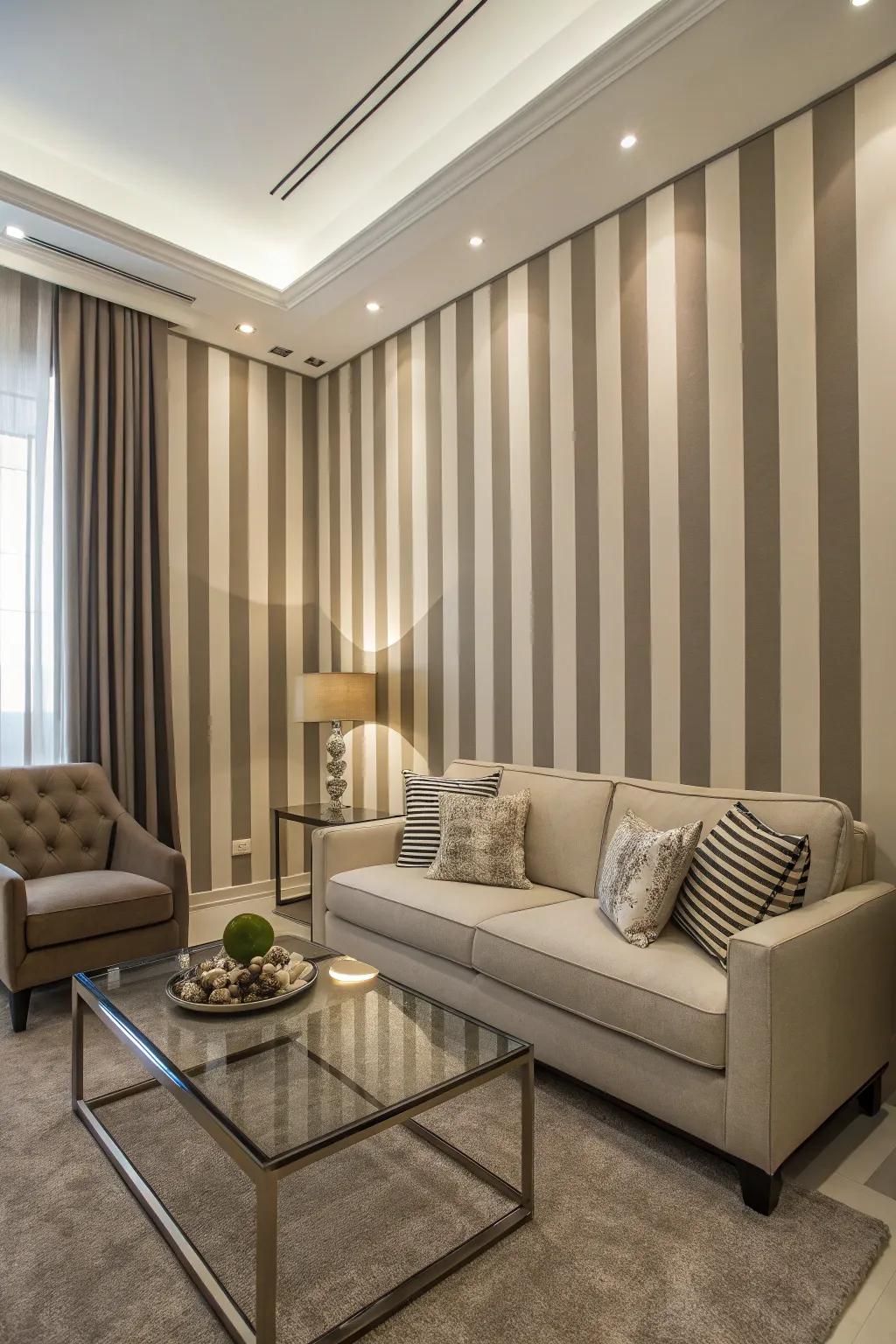 A small living room featuring long lines to enhance the perceived height.