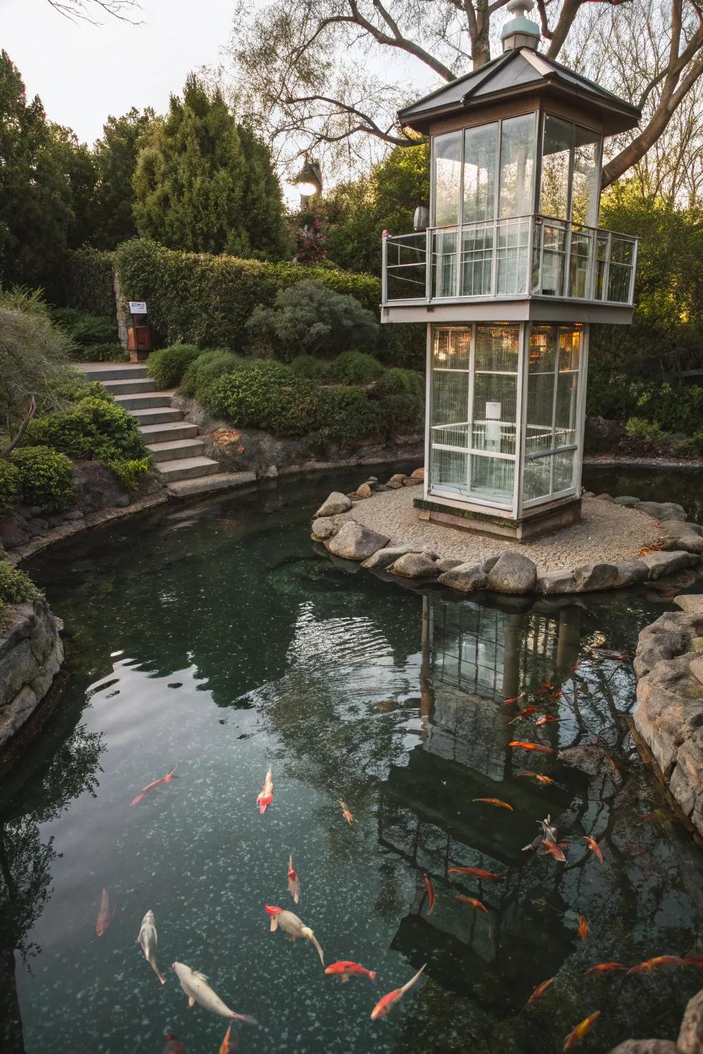 A magical observation post offers an immersive fish-viewing experience.