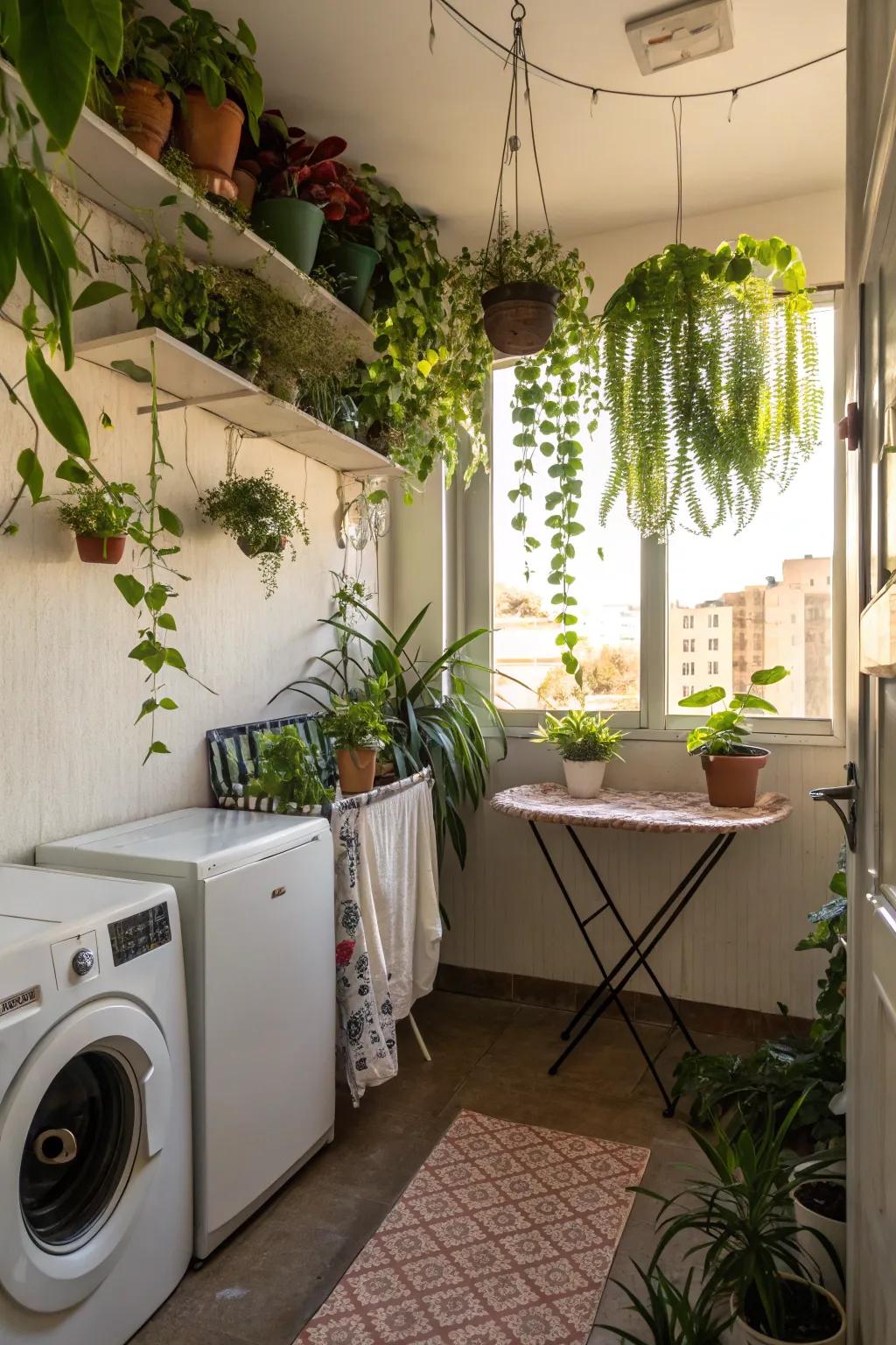 Add freshness with dangling greens in your laundry room.