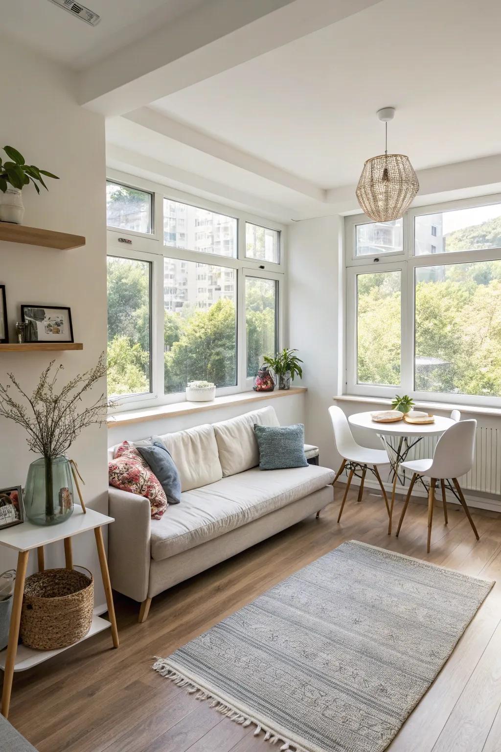 Elevated furniture enhancing lightness and openness.