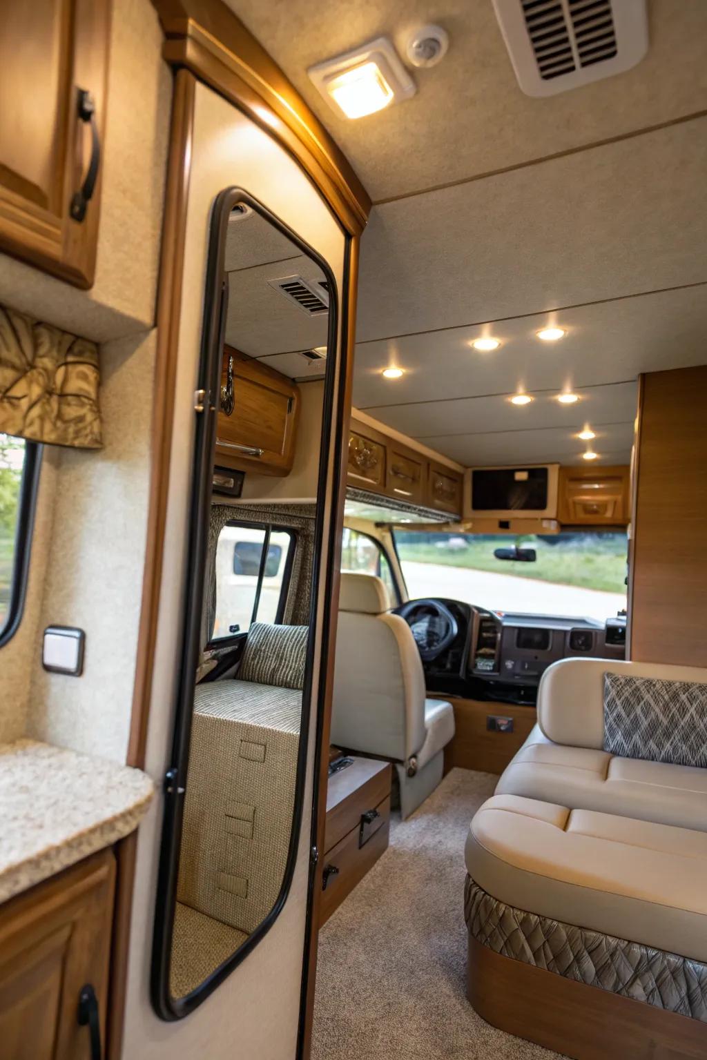 Mirrors enhance the sense of space and light inside your RV.