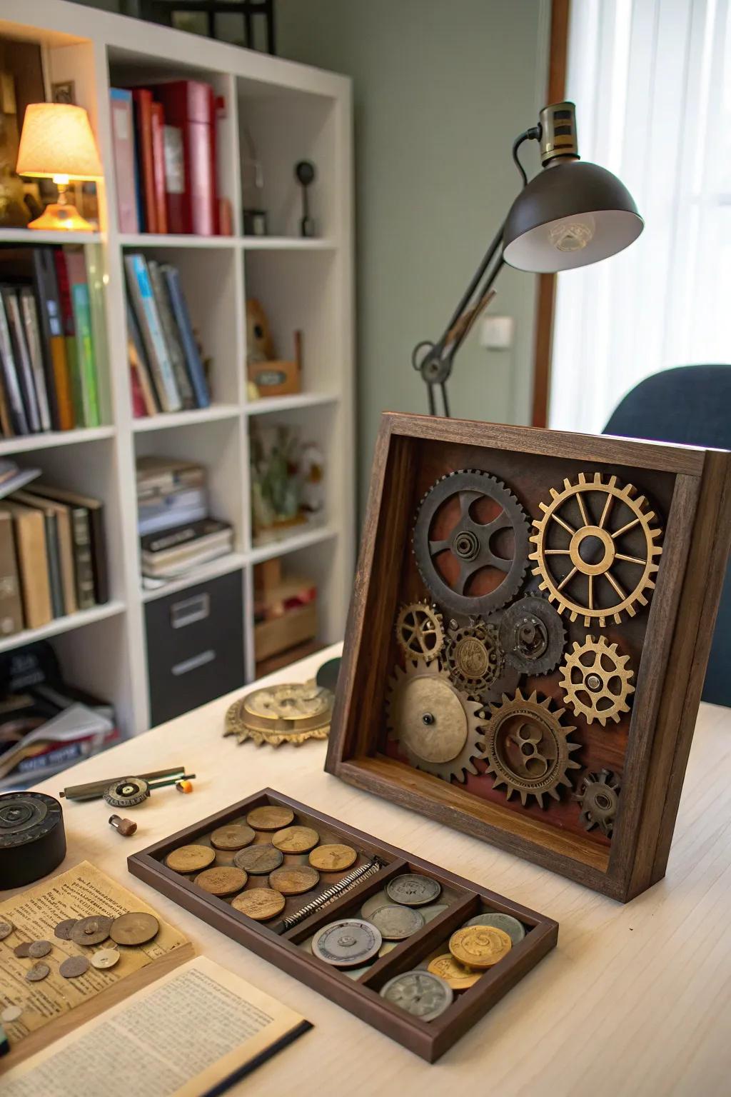 Explore the fantastical through a mechanical dreamscape shadow box.