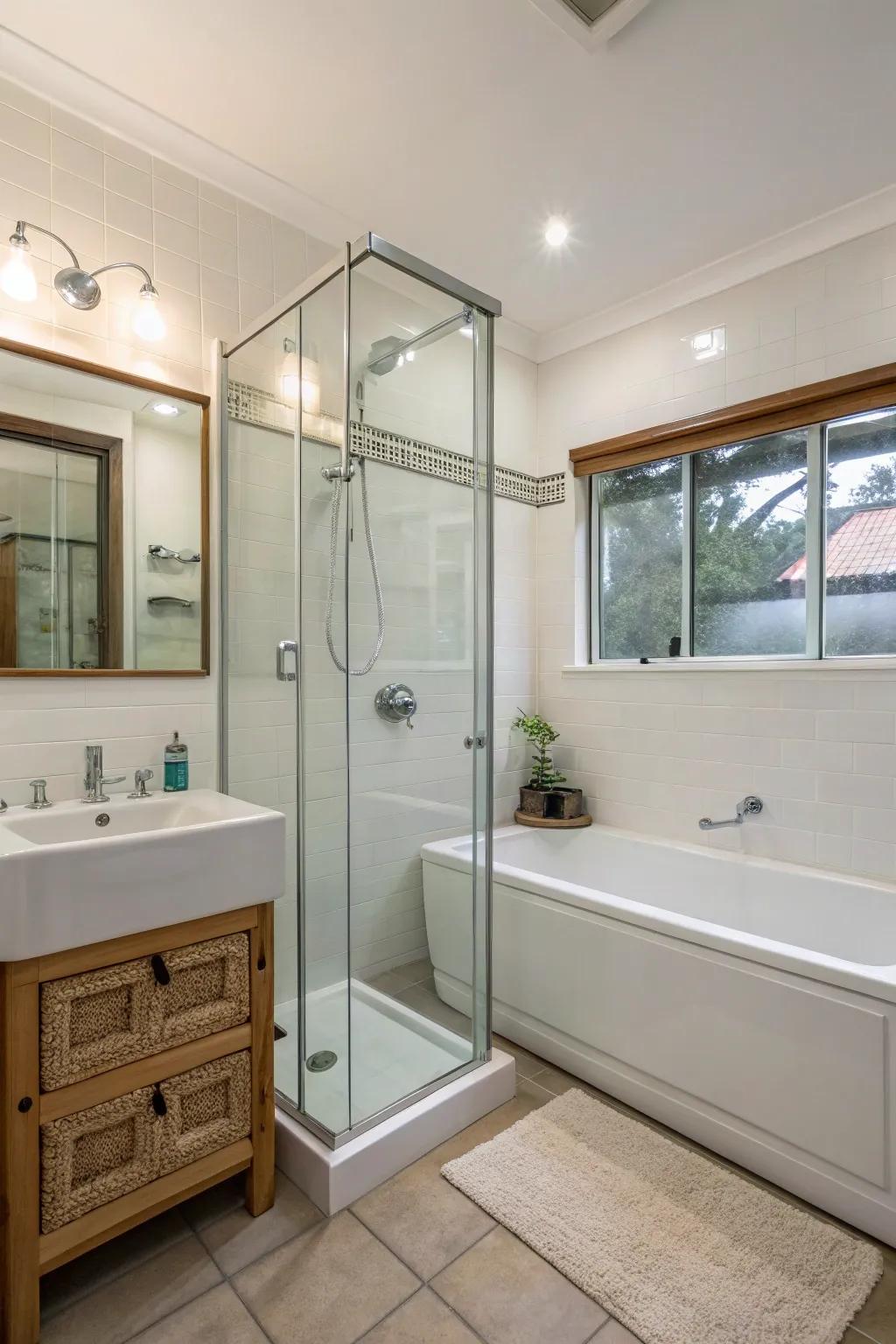 Smooth design with a glass and tub combo.