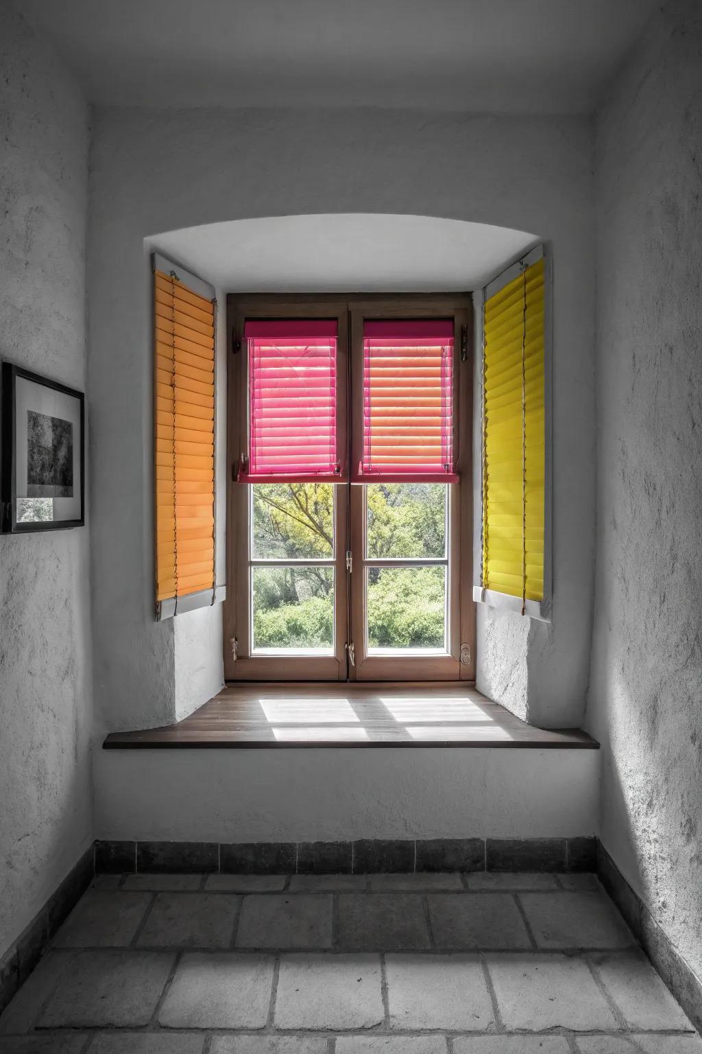 Contrasting window coverings cause petite windows to emerge.