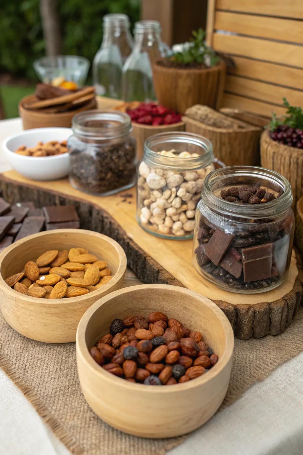 A snack mix station inviting guests to create their personalized snack.