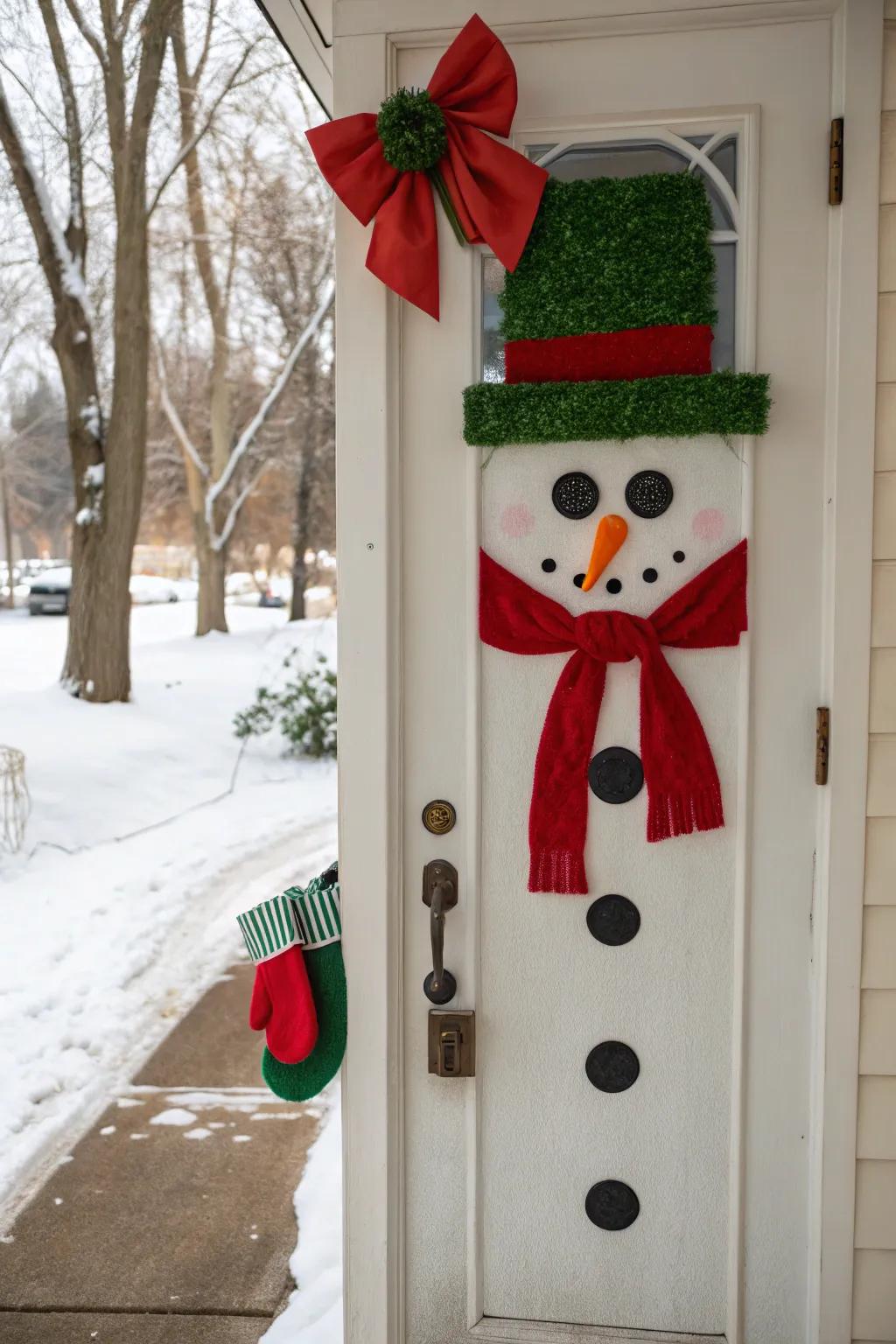 Striking colors ensure your snowman entryway shines using festive appeal.