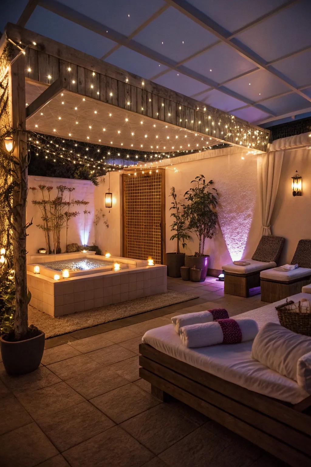 Set the mood with ambient lighting for a magical spa experience.
