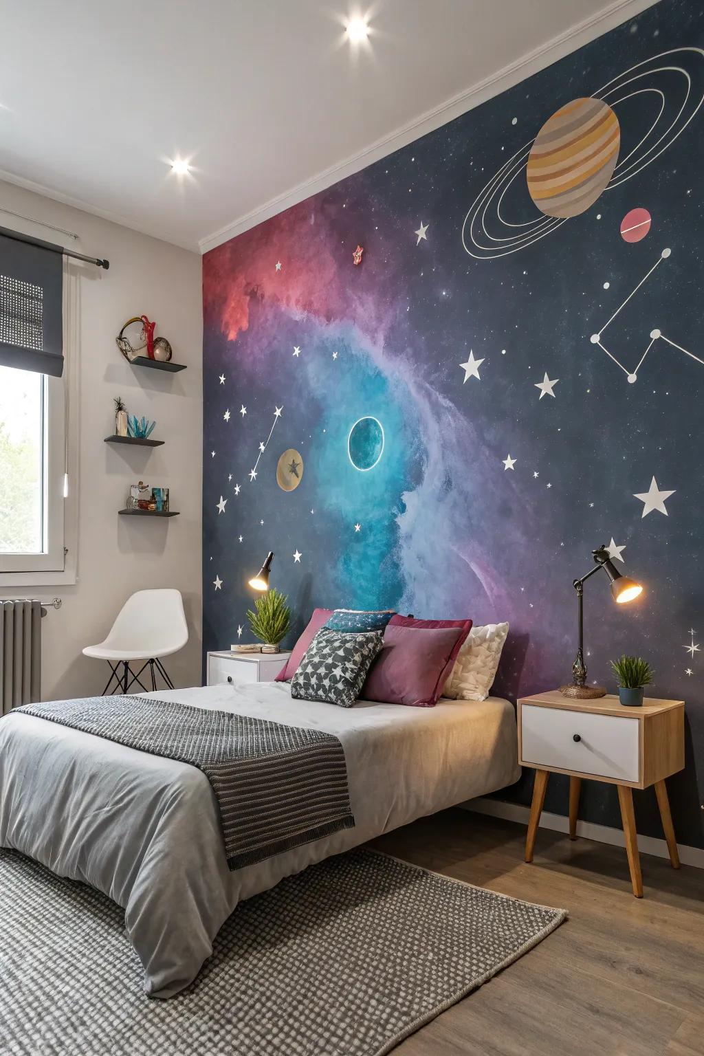 Nebula paint effects help create a dreamy focal point in your room.