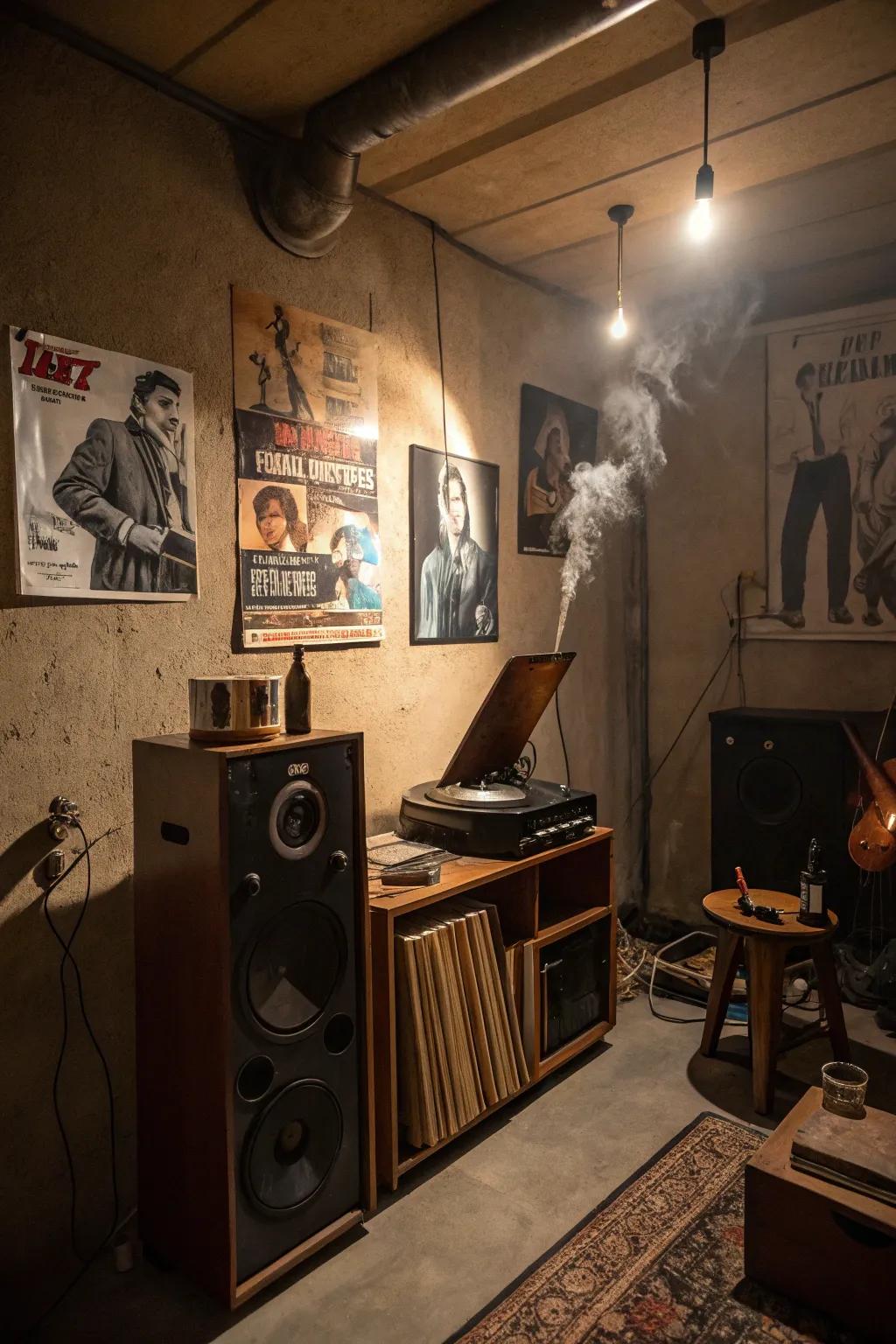 A vintage sound system makes music come alive in your speakeasy.