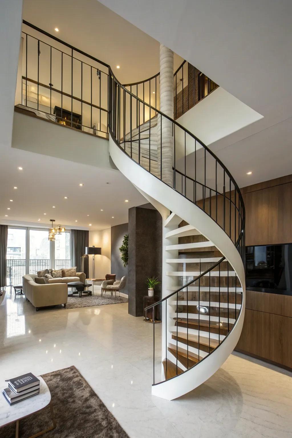 Winding staircases save space and make a stylish statement.
