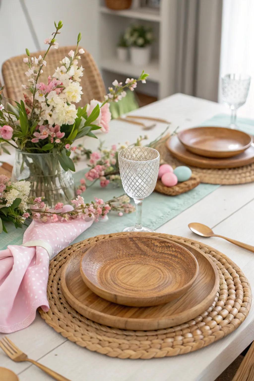 Warmth and texture are provided by natural elements.