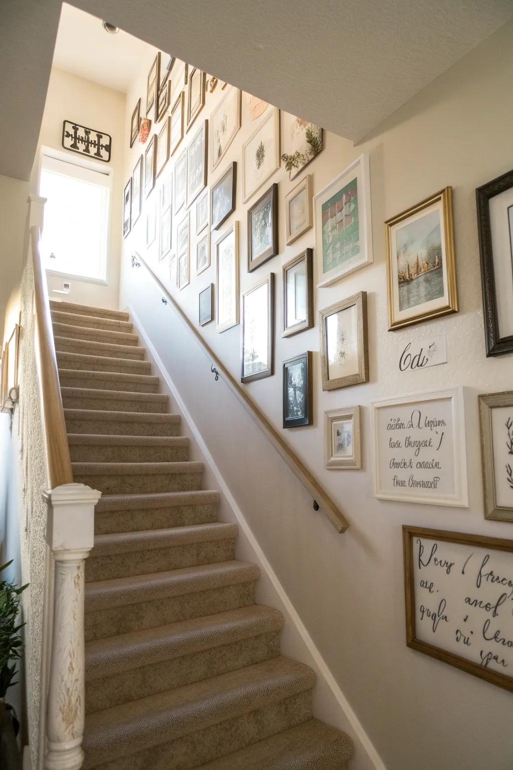 Inspiring words add positive energy and character to the gallery arrangement.