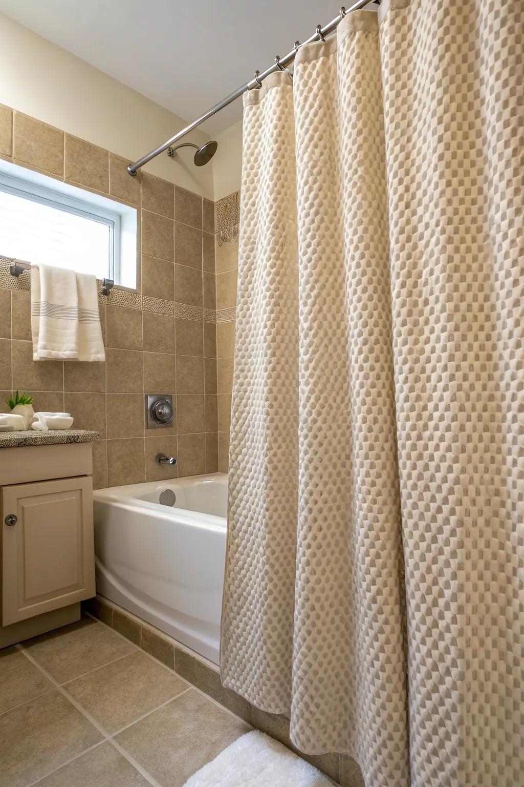 Textured materials contribute dimension and appeal to bathroom decor.