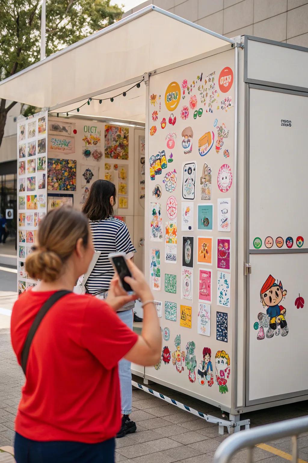 Showcase flexibility with a mobile sticker wall.