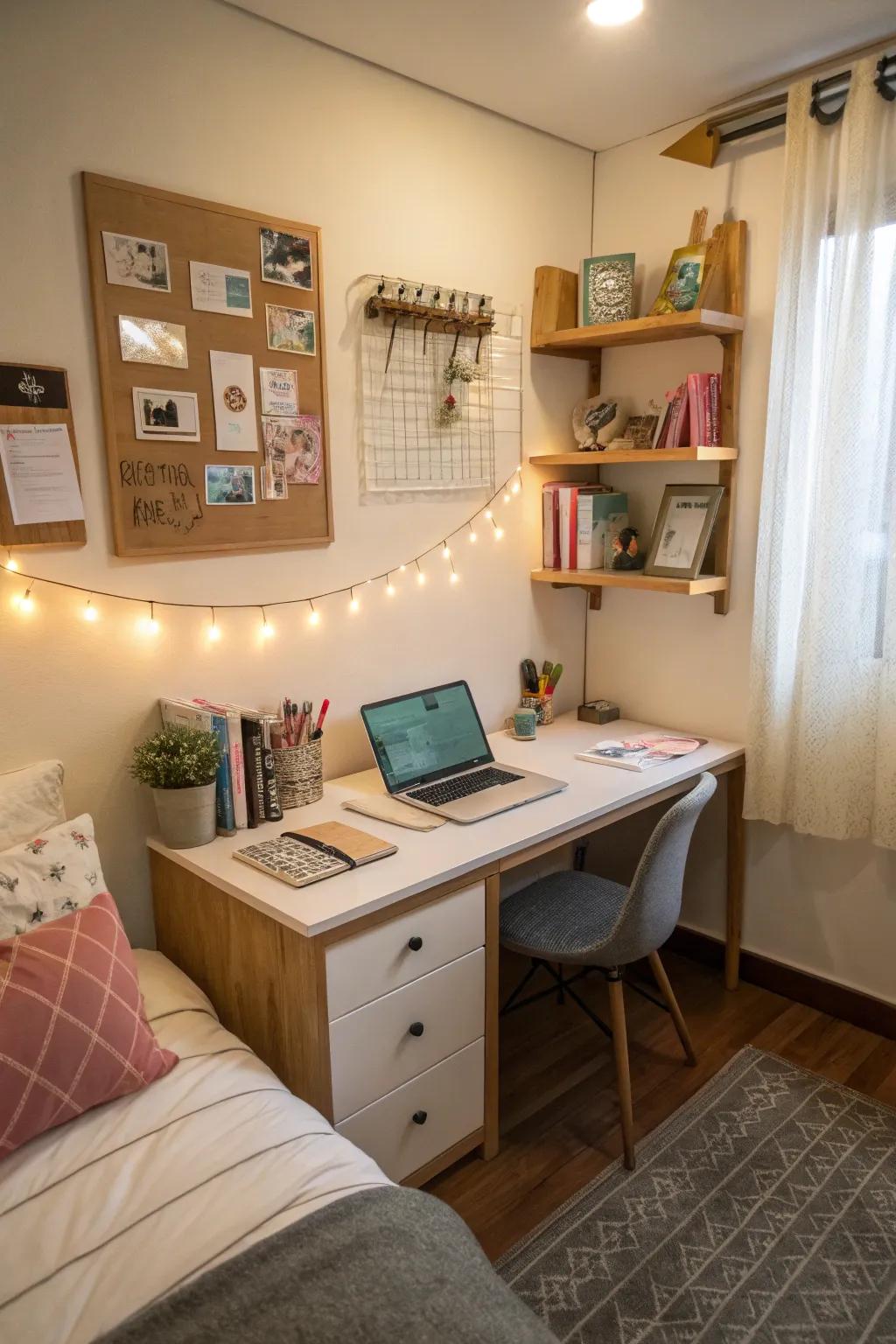 Desks attached to walls are perfectly suited for compact workspaces.