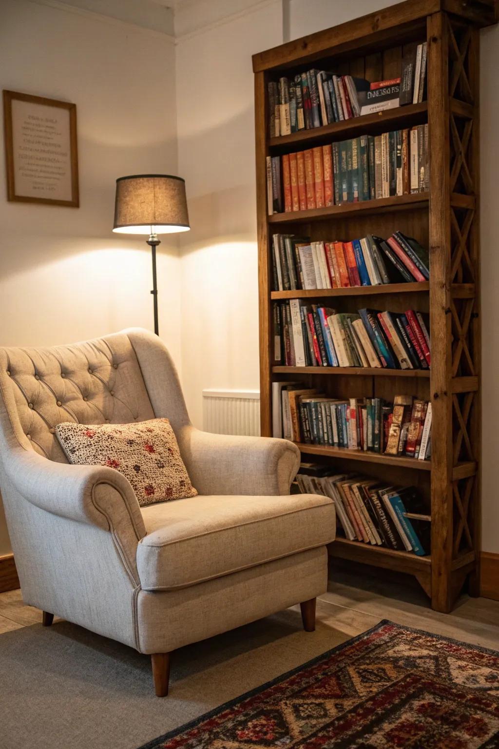A book nook delivers a scholarly vibe to your streaming setup.