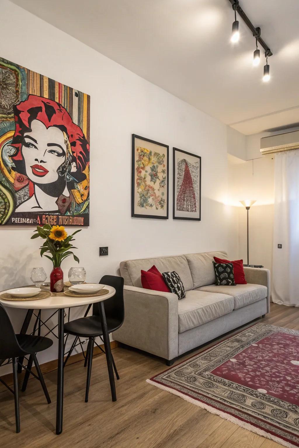 A focal point adds character to a studio apartment.