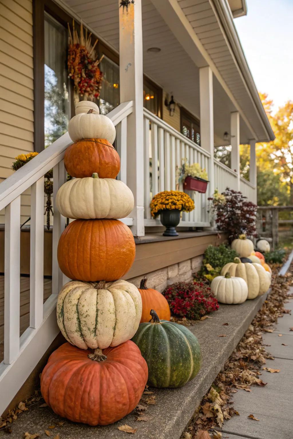 A grandiose layered pumpkin showcase designed for your doorway.