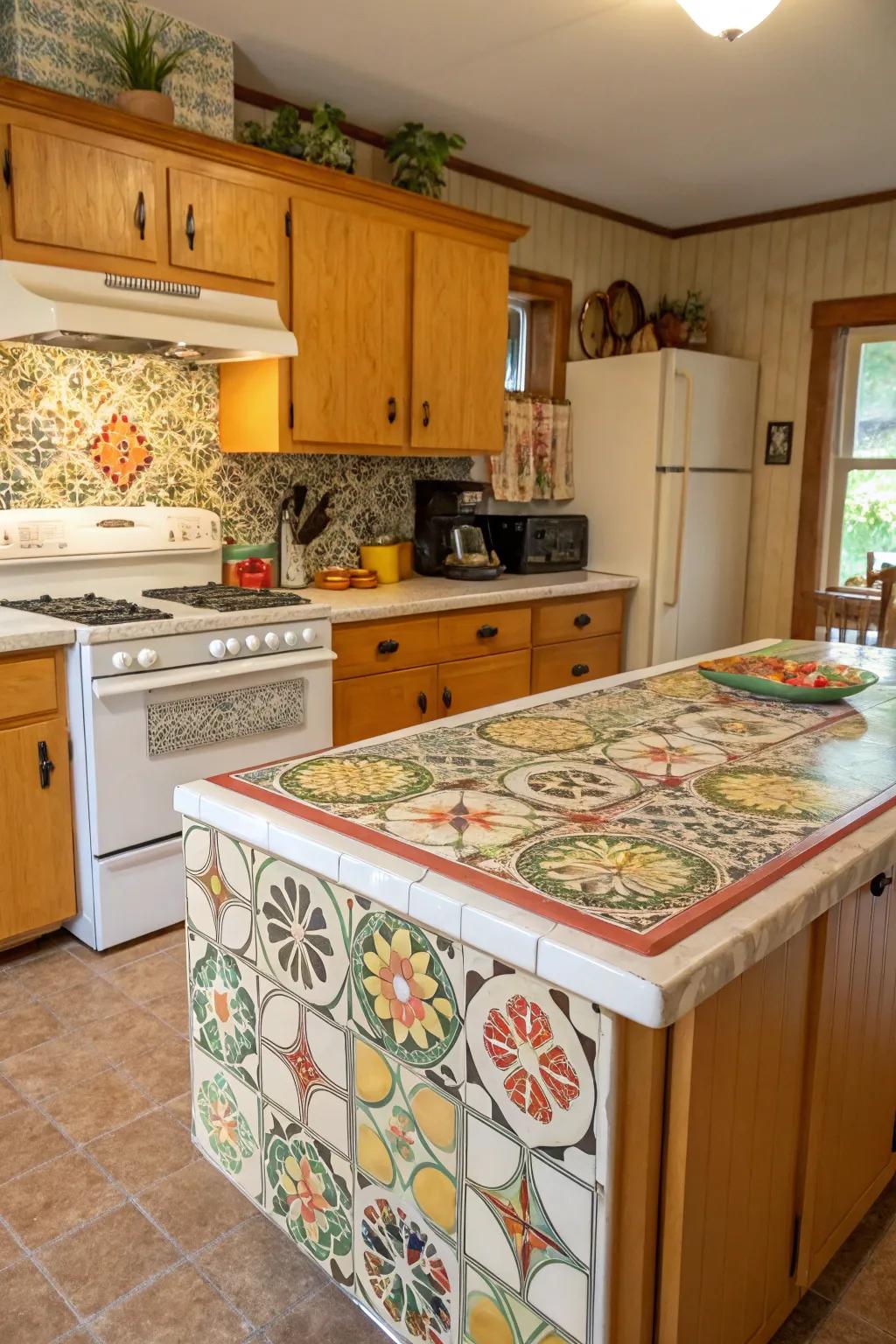 Retro tiles bring a nostalgic touch to this kitchen.
