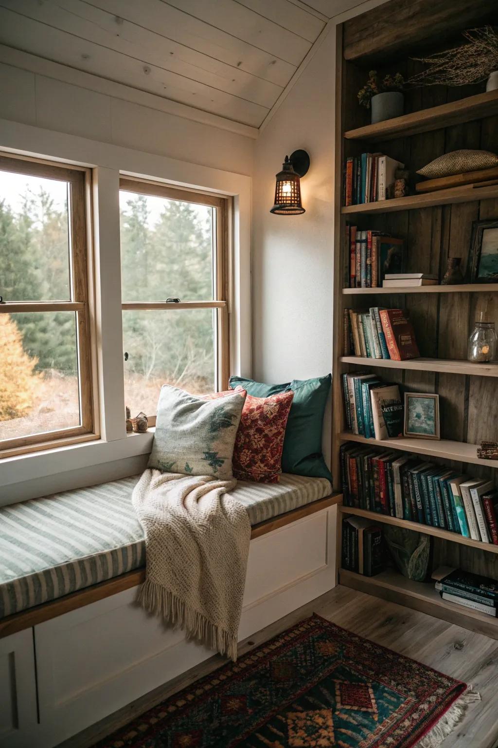 Reading zones provide a serene escape in tiny homes.