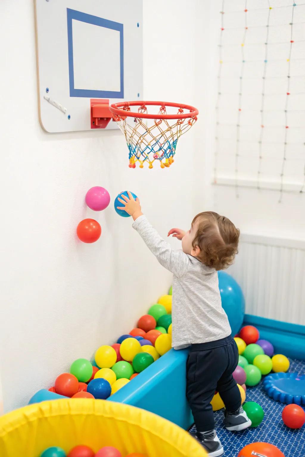 Score big with a playful mini sports corner.