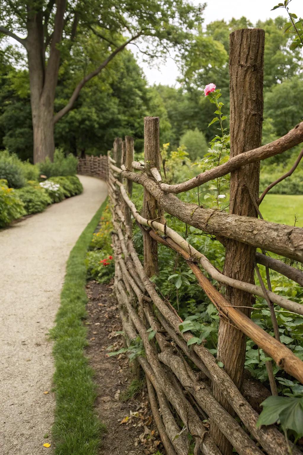 Intertwined branches and timbers for a natural boundary.
