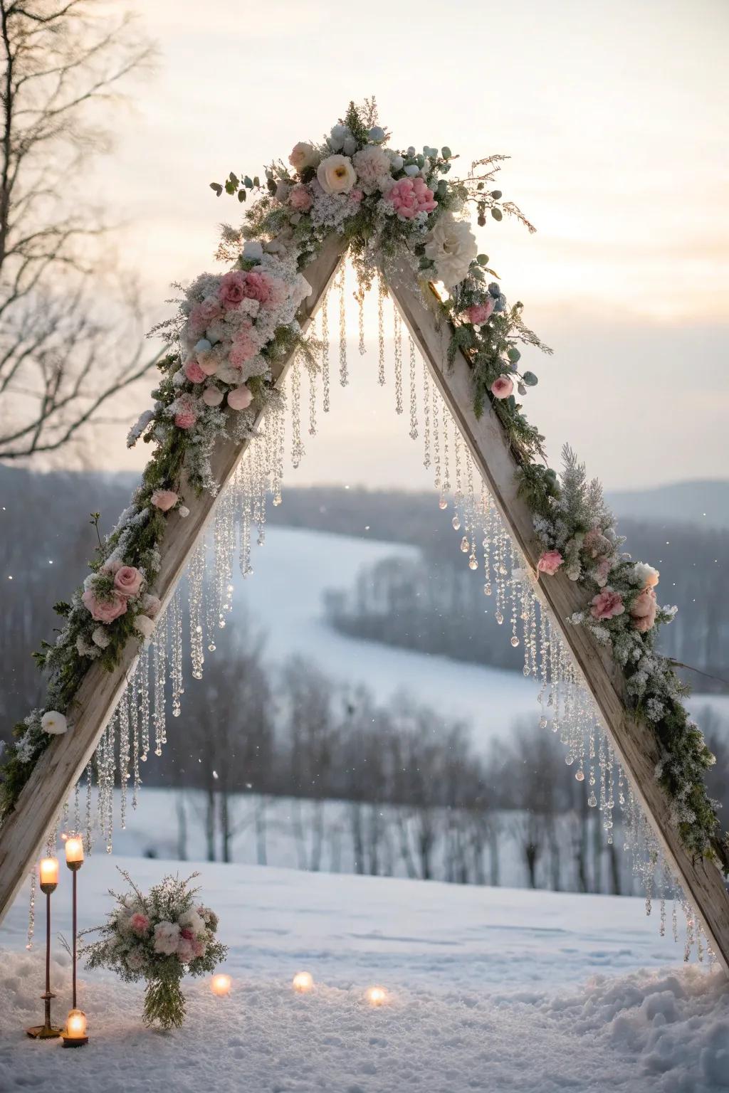 A fairytale triangular archway that introduces shimmer and magic to any affair.