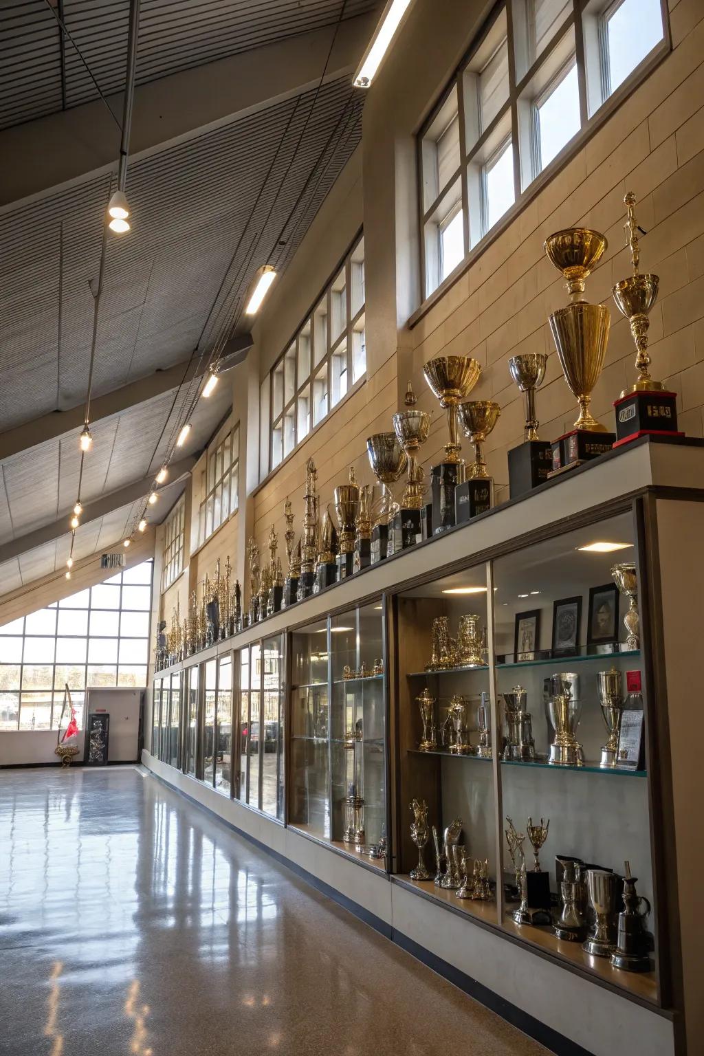 Overhead shelves for large award collections