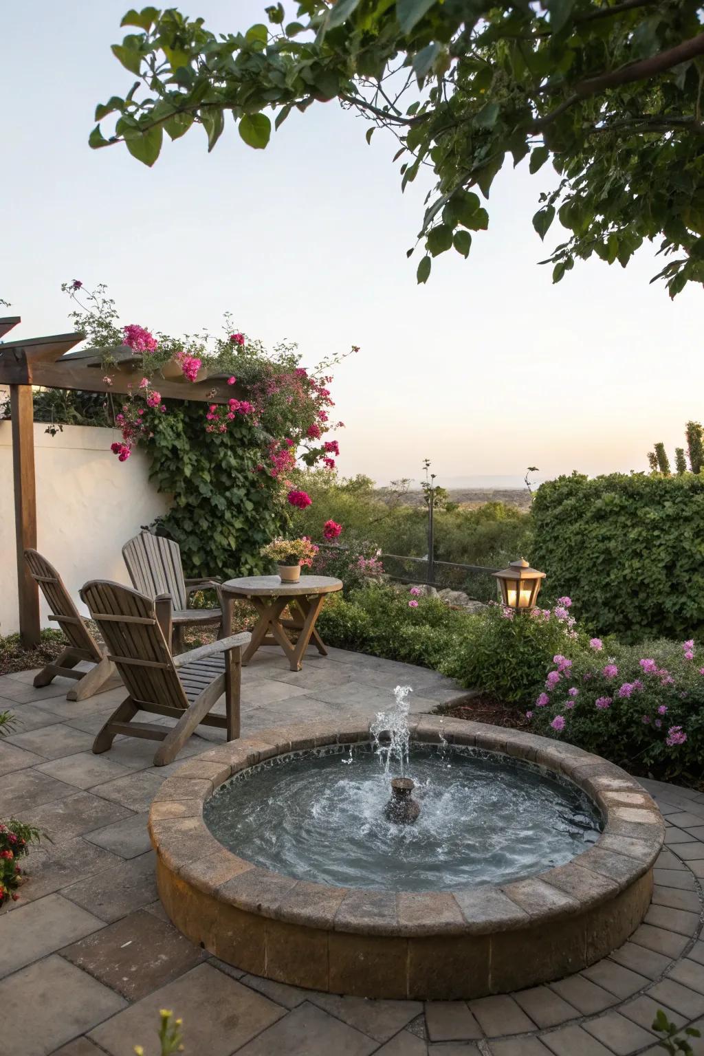 A water feature gives tranquility and enhances the tropical feel.