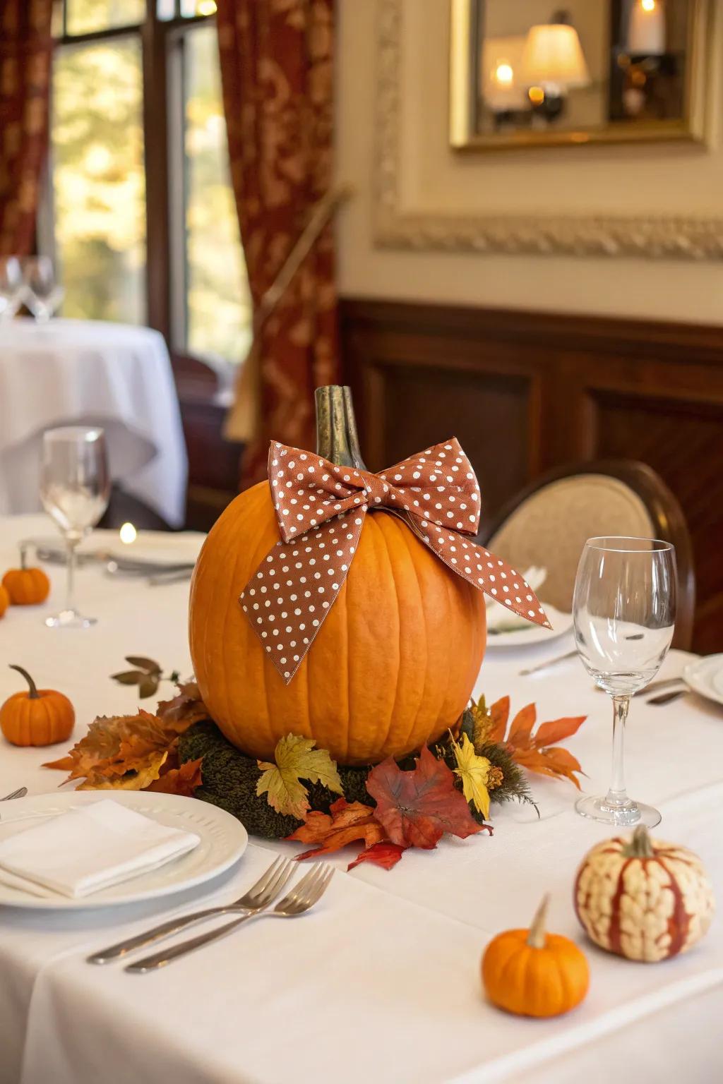 A pumpkin exuding debonair charm with a chic bow tie.