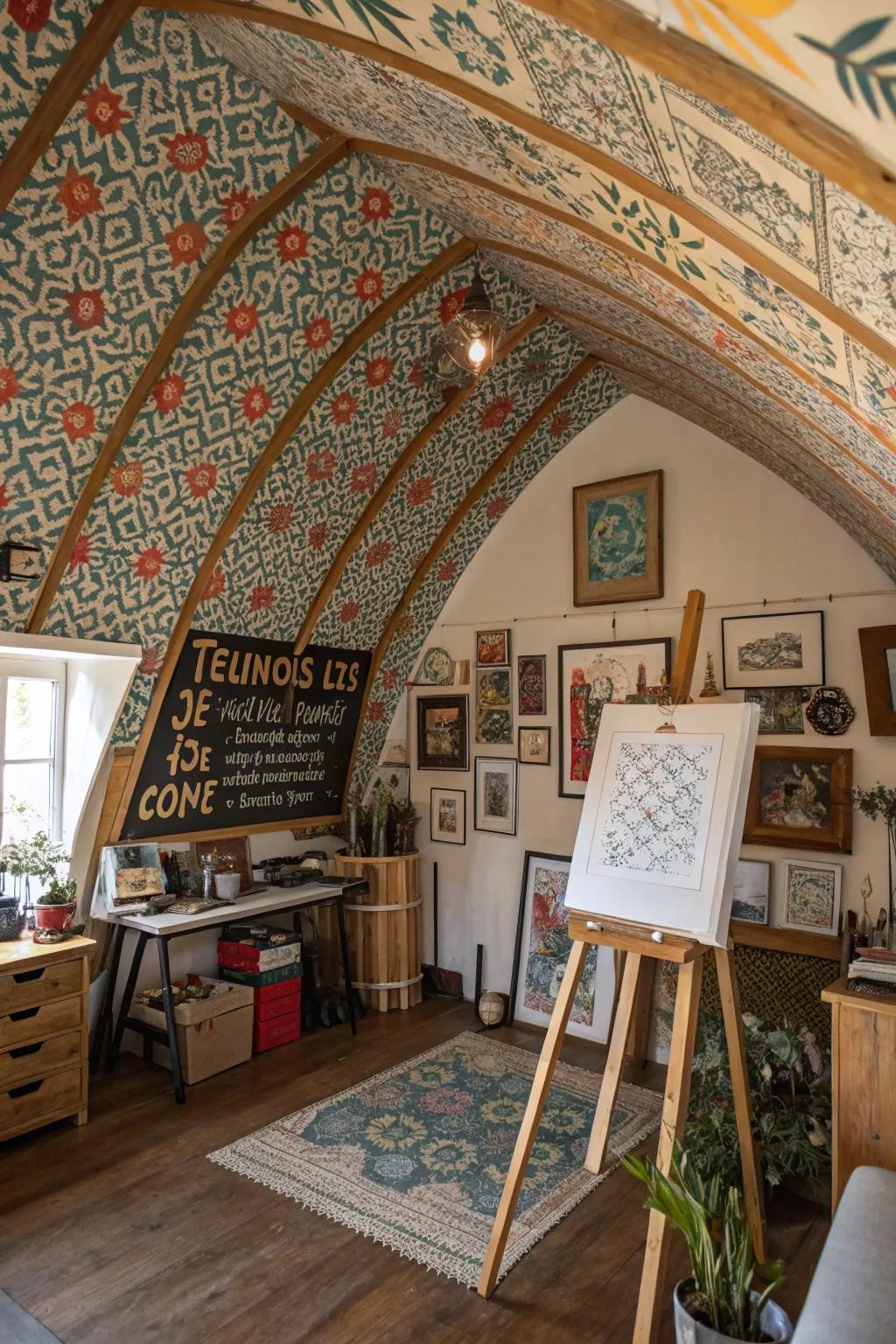 Patterned ceilings make a custom and artistic statement.