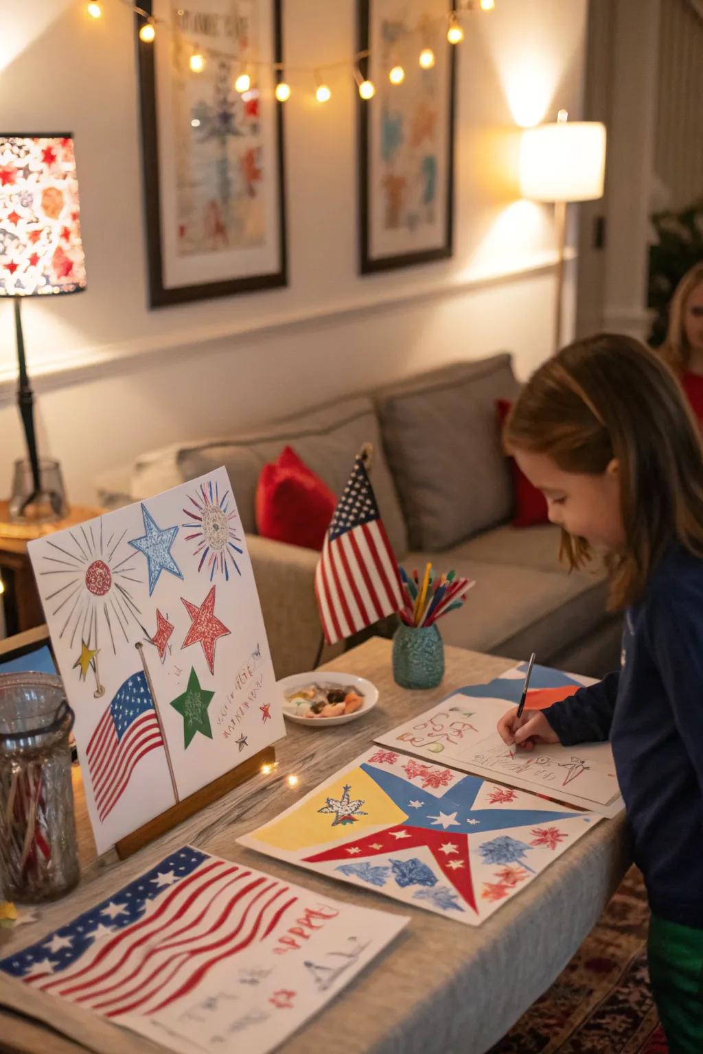 Children's artwork adding a personal element.
