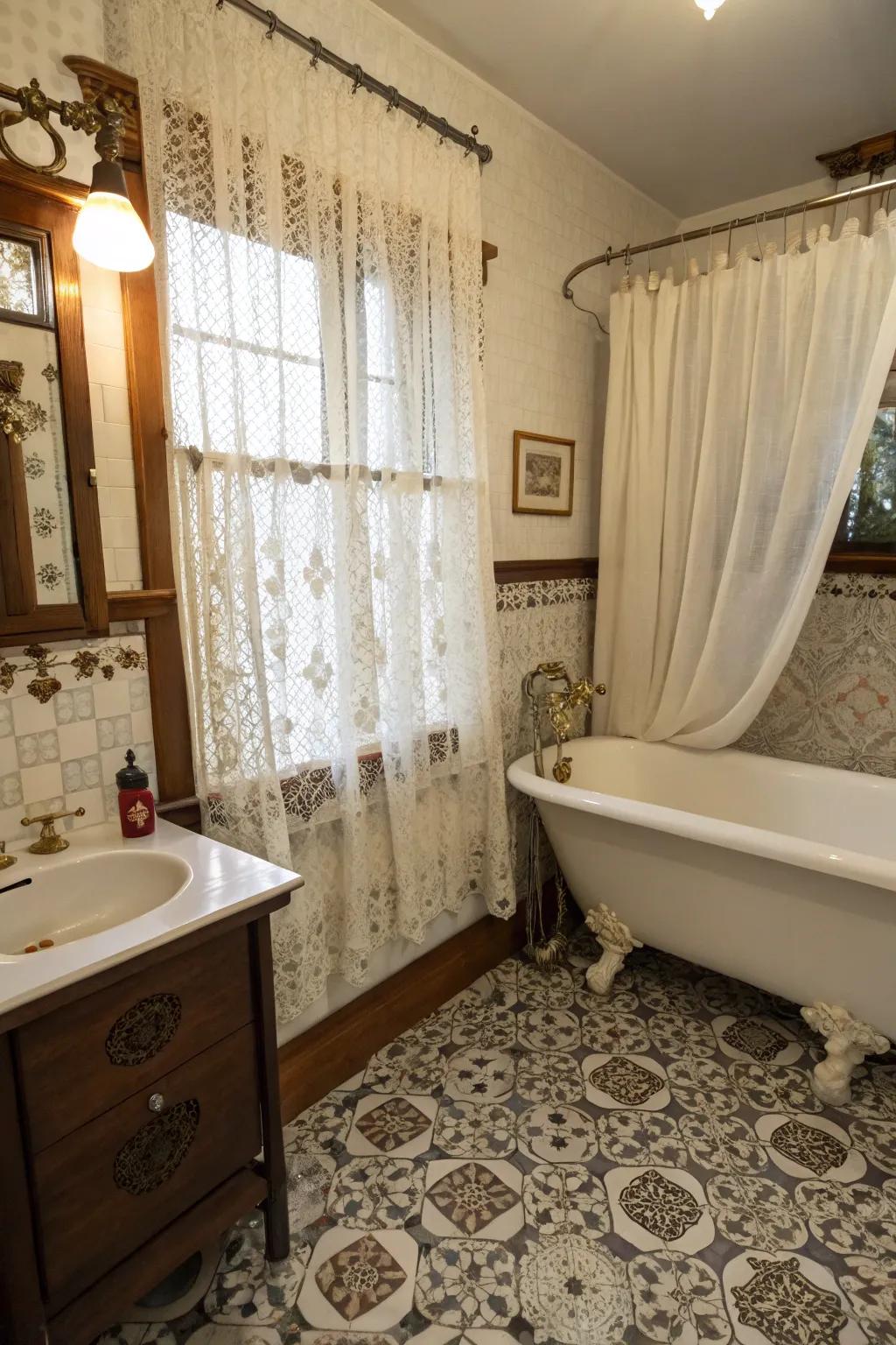 Sheer window covers filter light, adding a romantic atmosphere.