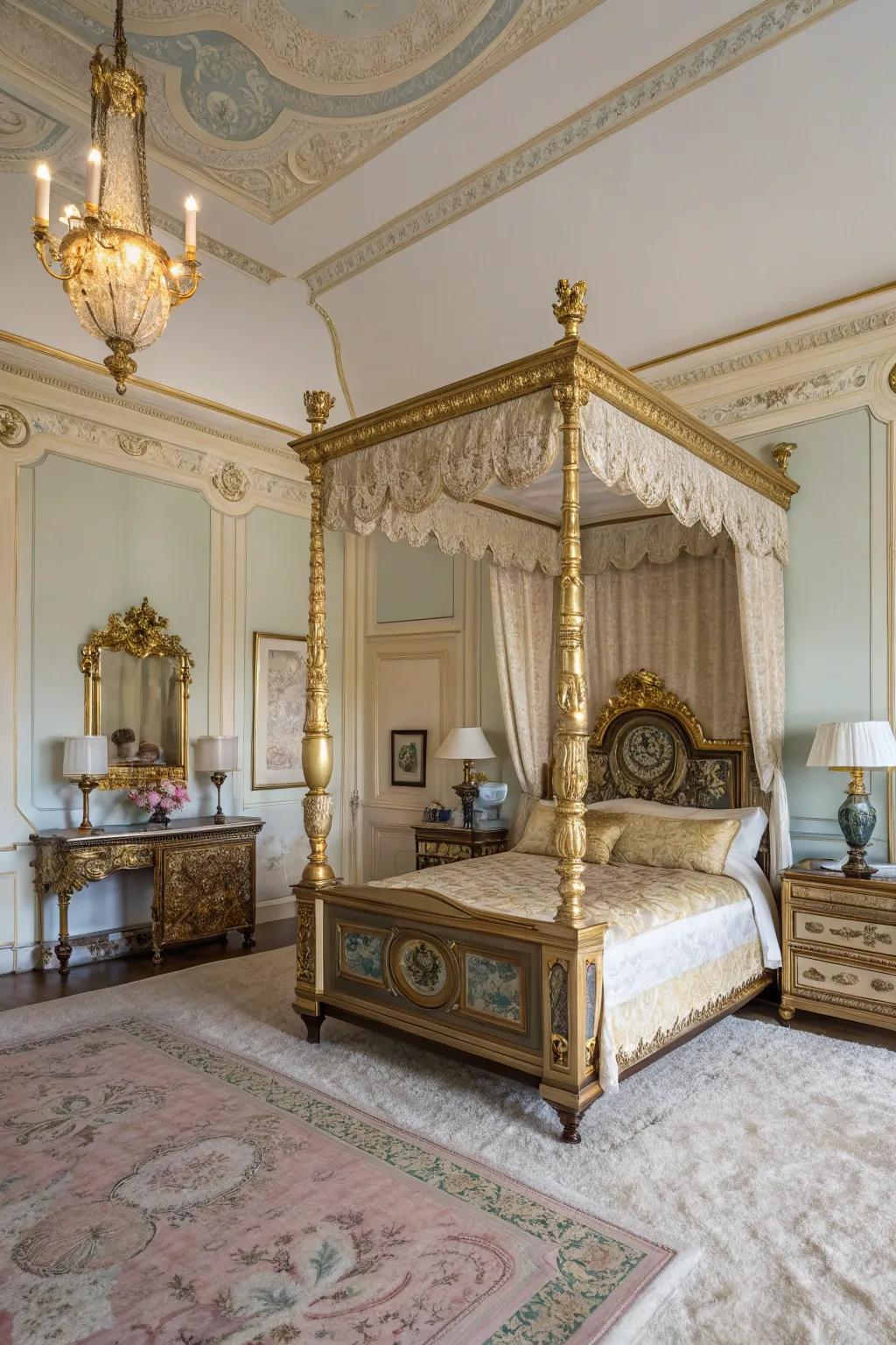 Brass and gilded touches add a regal touch to vintage decor.