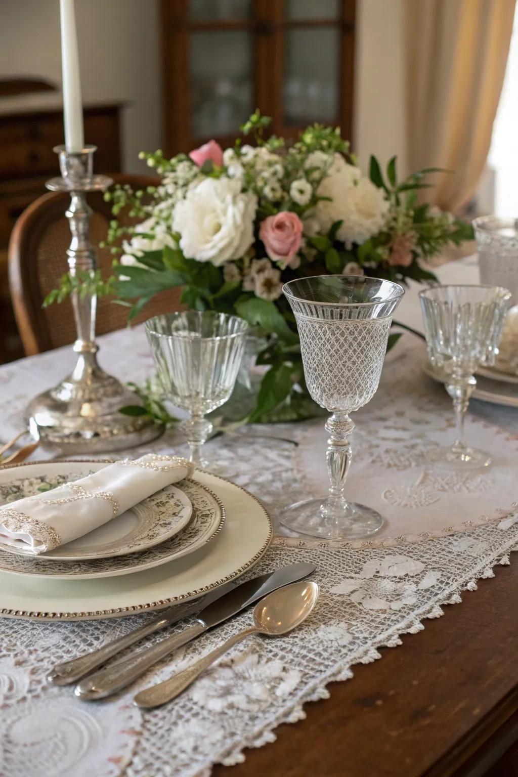 Antique flatware enhances the dining elegance at a retro party.