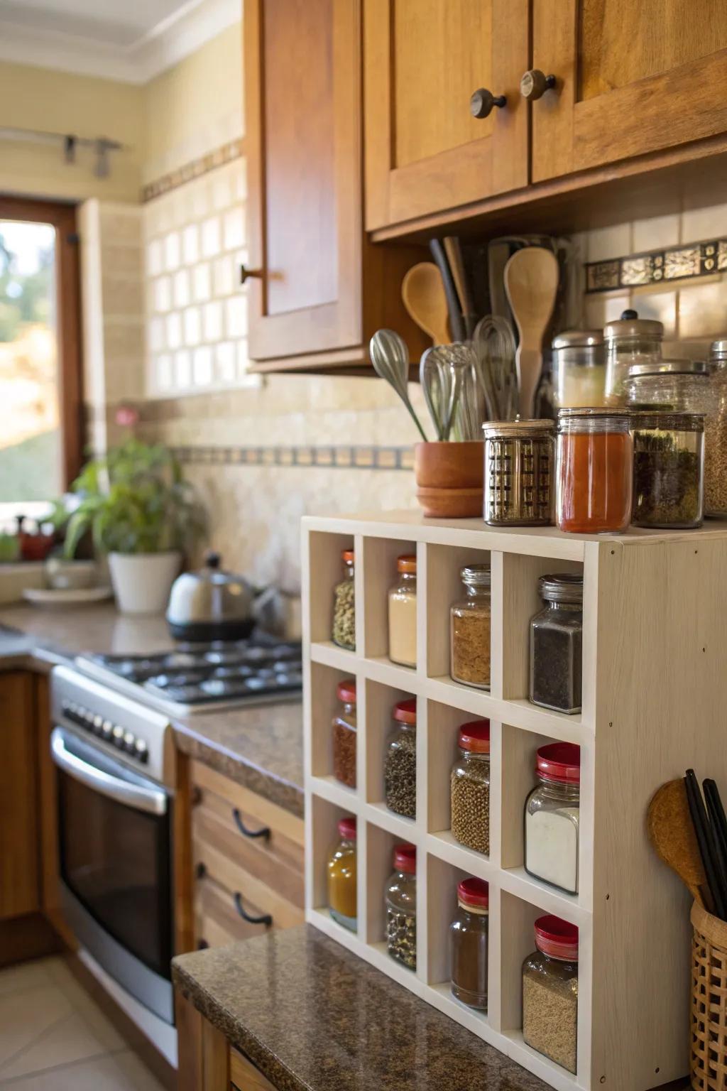 Organize your kitchen essentials with wall cubes.