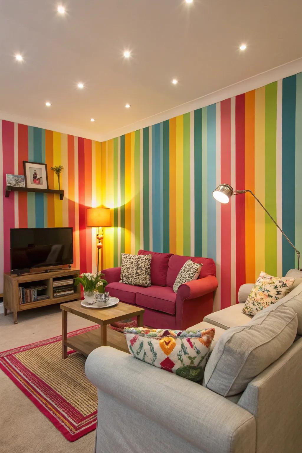 Stripes add energy and playfulness to your living room.