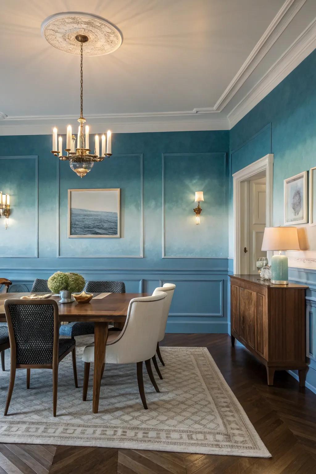 Fading walls offer a calming touch to a dining area.
