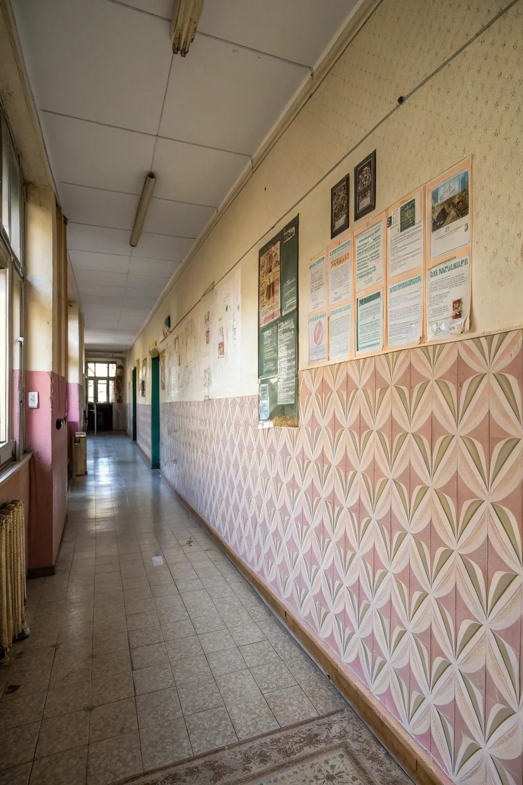 Textured wallpaper adding visual interest to a school wall