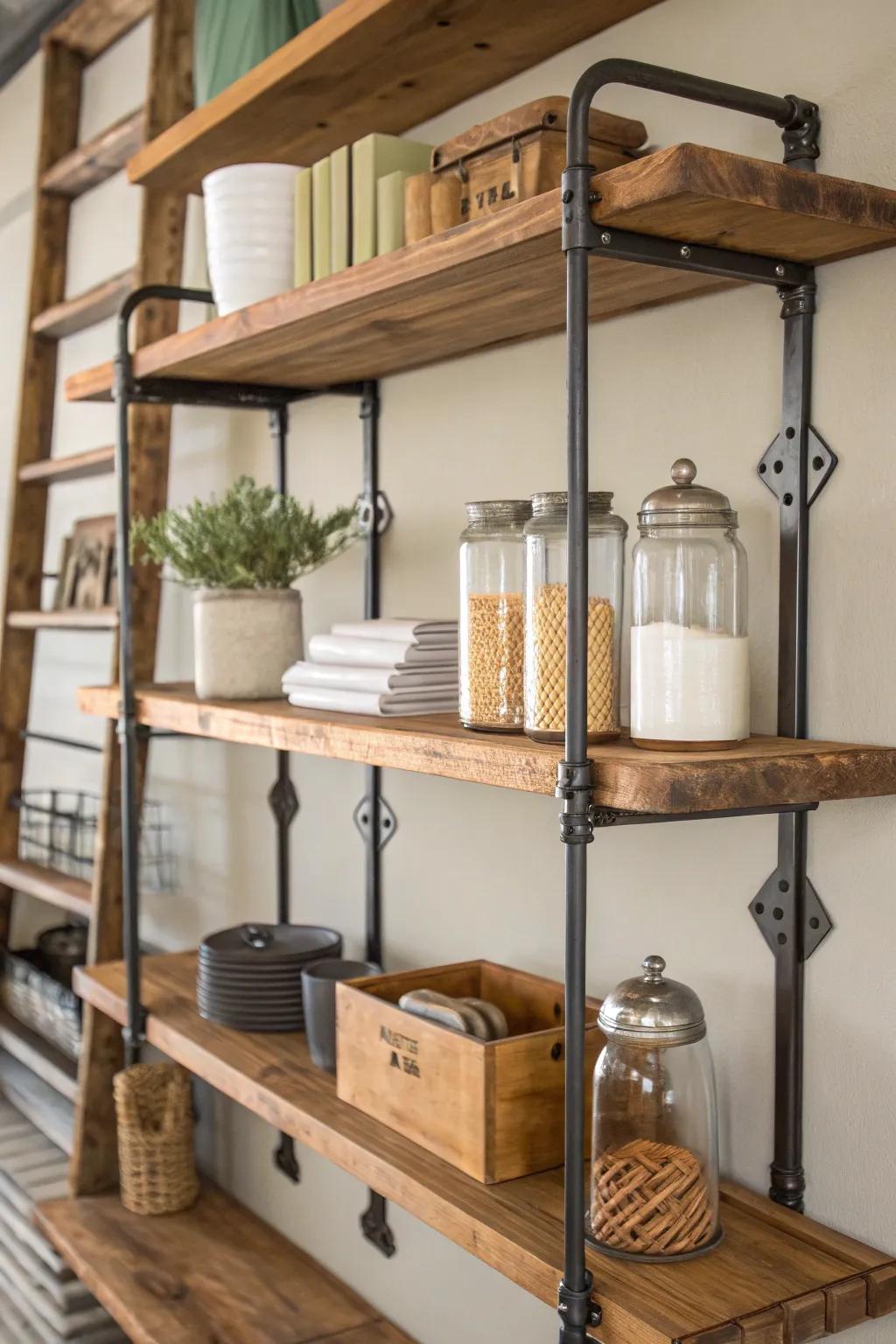 Unite metal and timber for an industrial atmosphere.