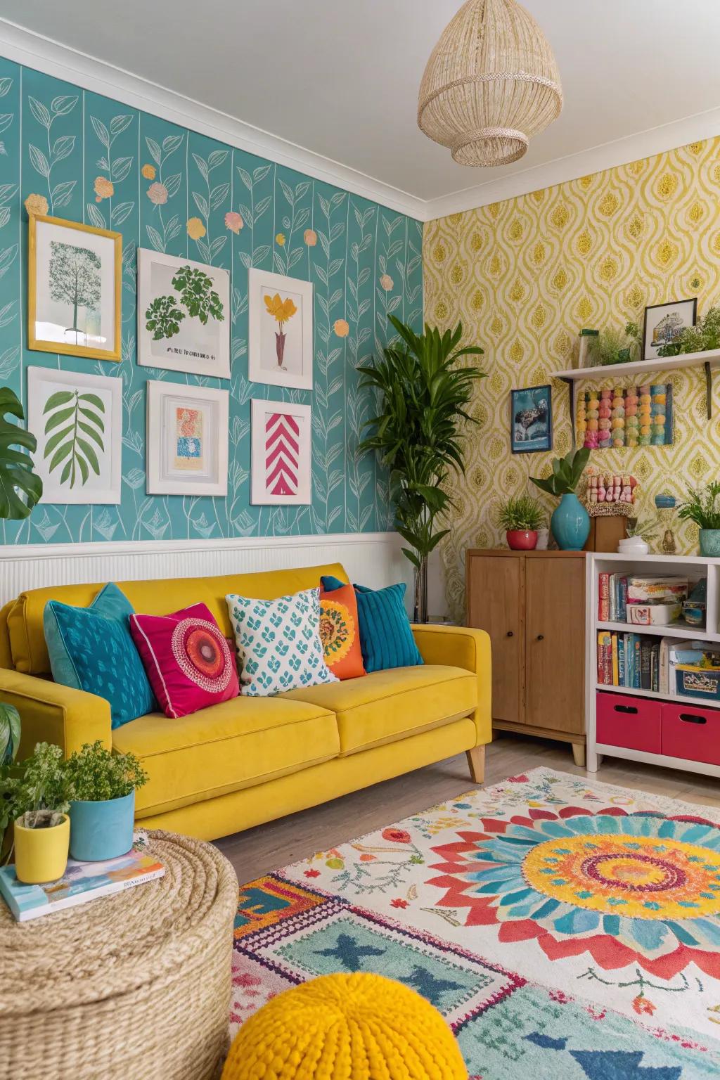 Inject energy with a vibrant splash of color in your wallpaper choice.
