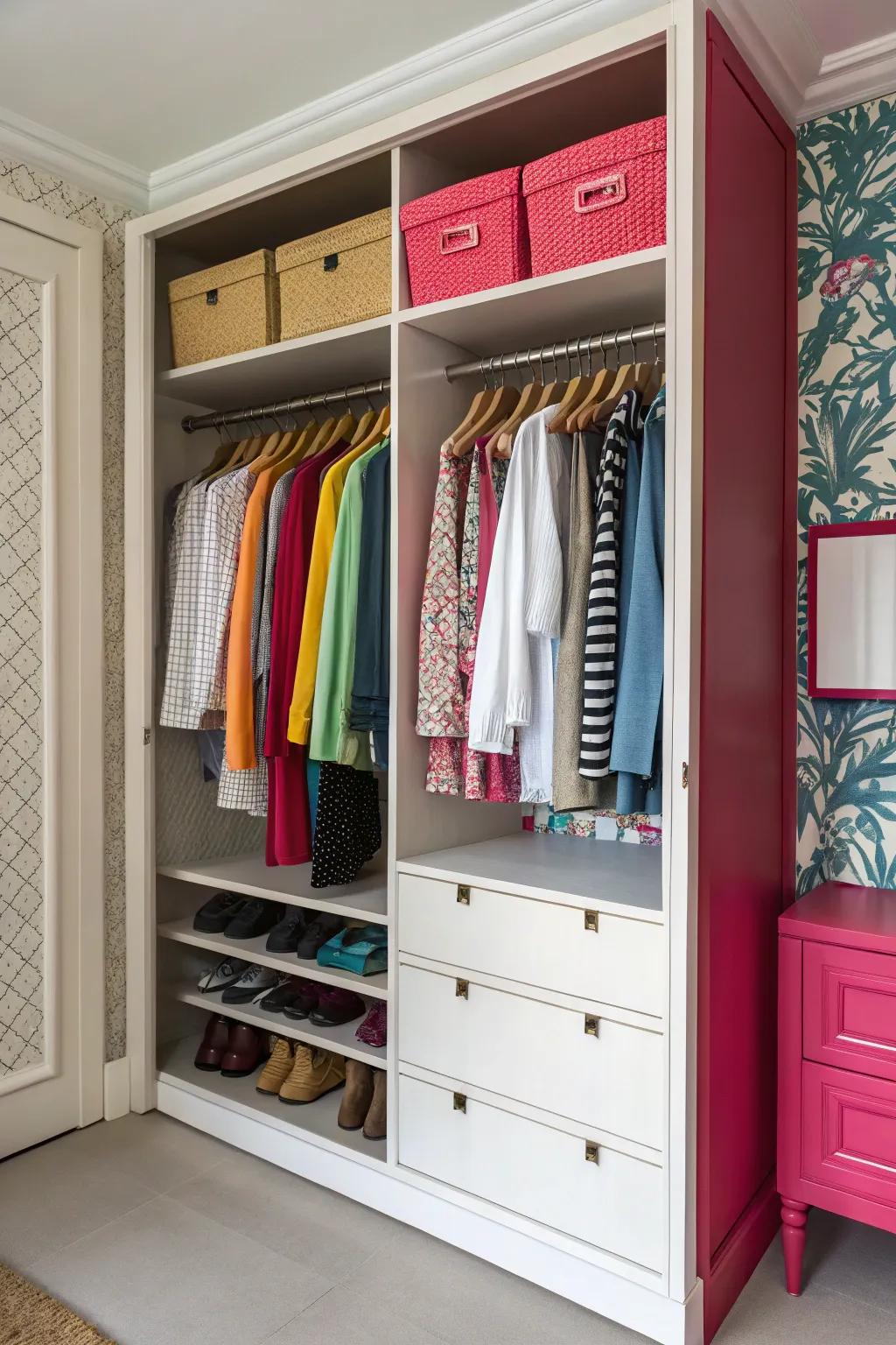 A pop of color inside your closet adds a cheerful and unexpected element.