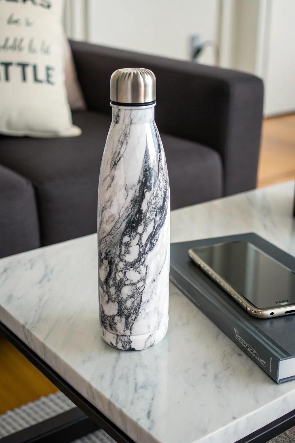 A chic hydration bottle featuring an artificial stone effect layout.