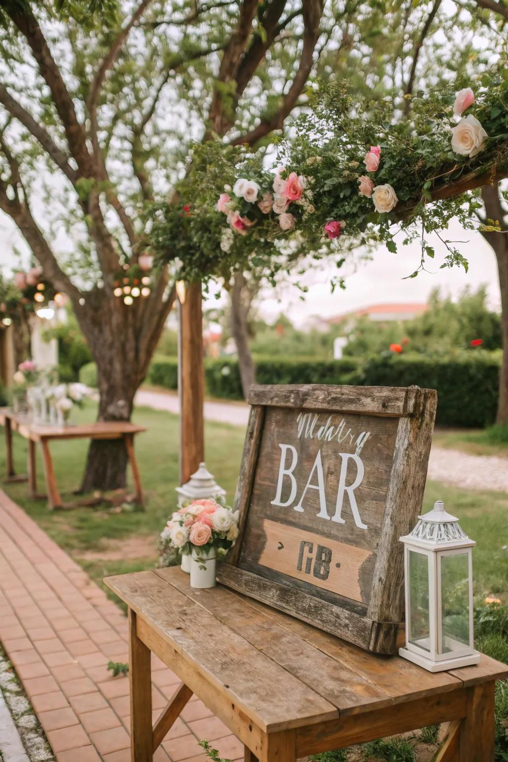 A charming country-style wood framed bar sign.