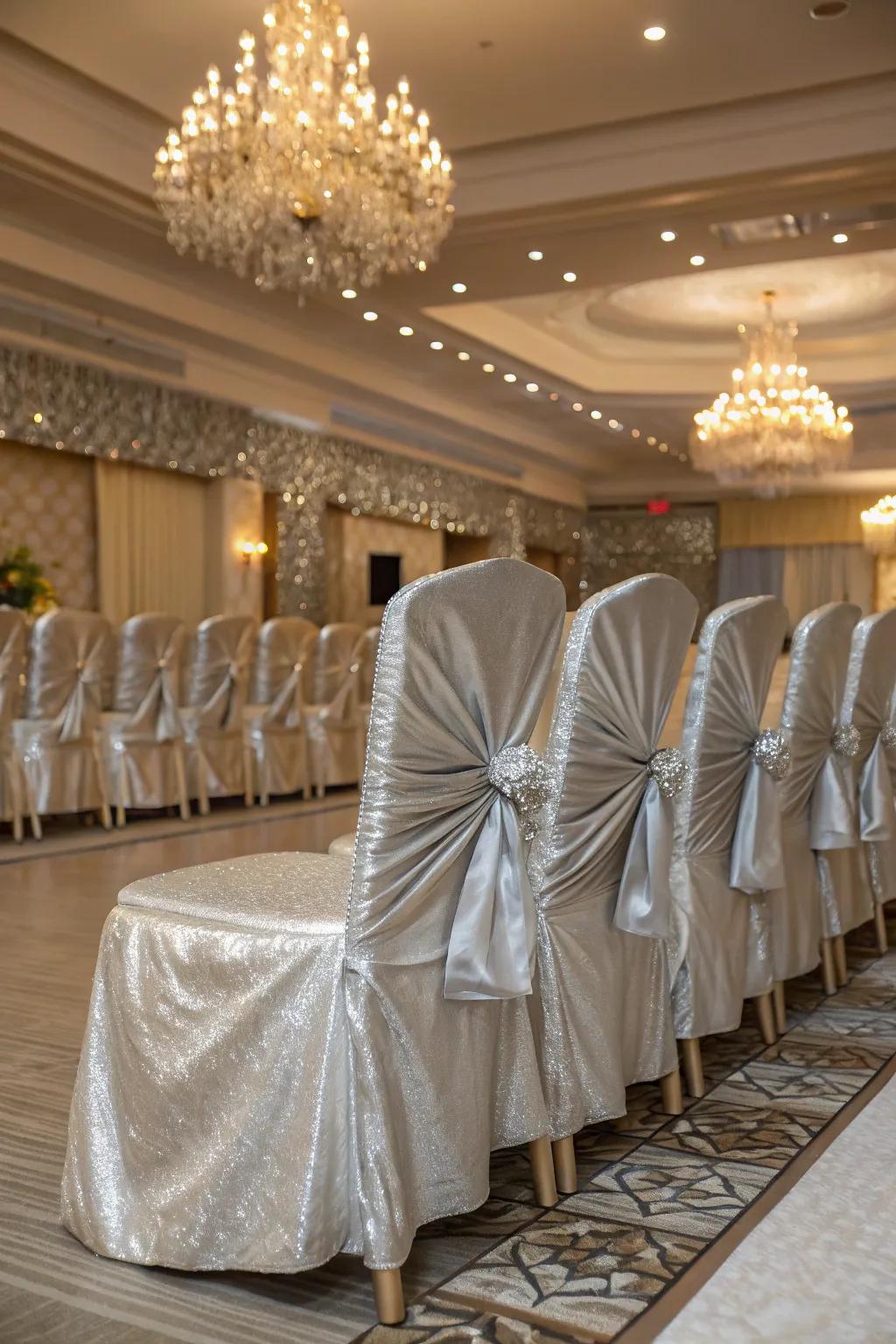 Metallic decorations contribute a dash of glamour and glimmer.