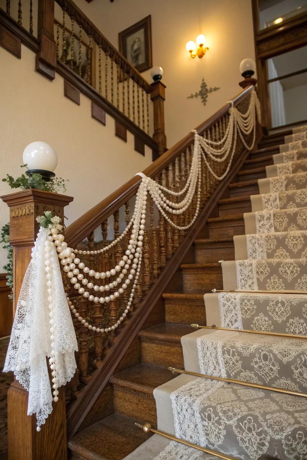 Vintage elements introduce timeless glamour and refinement to this staircase.