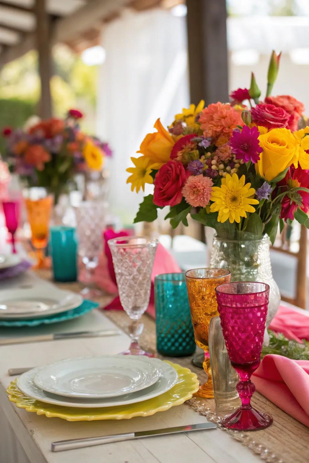Striking color bursts energize and bring excitement to the decor.